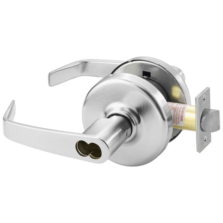 Grade 1 Entrance/Office Cylindrical Lock, Newport Lever, D Rose, LFIC Less Core, Satin Chrome Finish